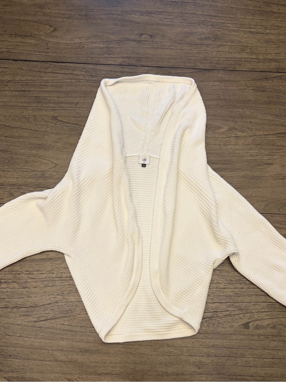 CAbi Cream Hooded Open-Front Ribbed Shrug
